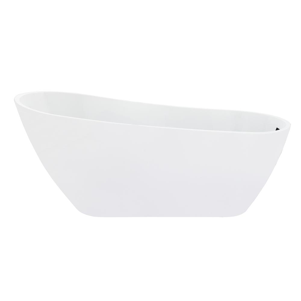 Ipure 67" x 29" Flatbottom Freestanding Acrylic Soaking Bathtub in Glossy White. Picture 2