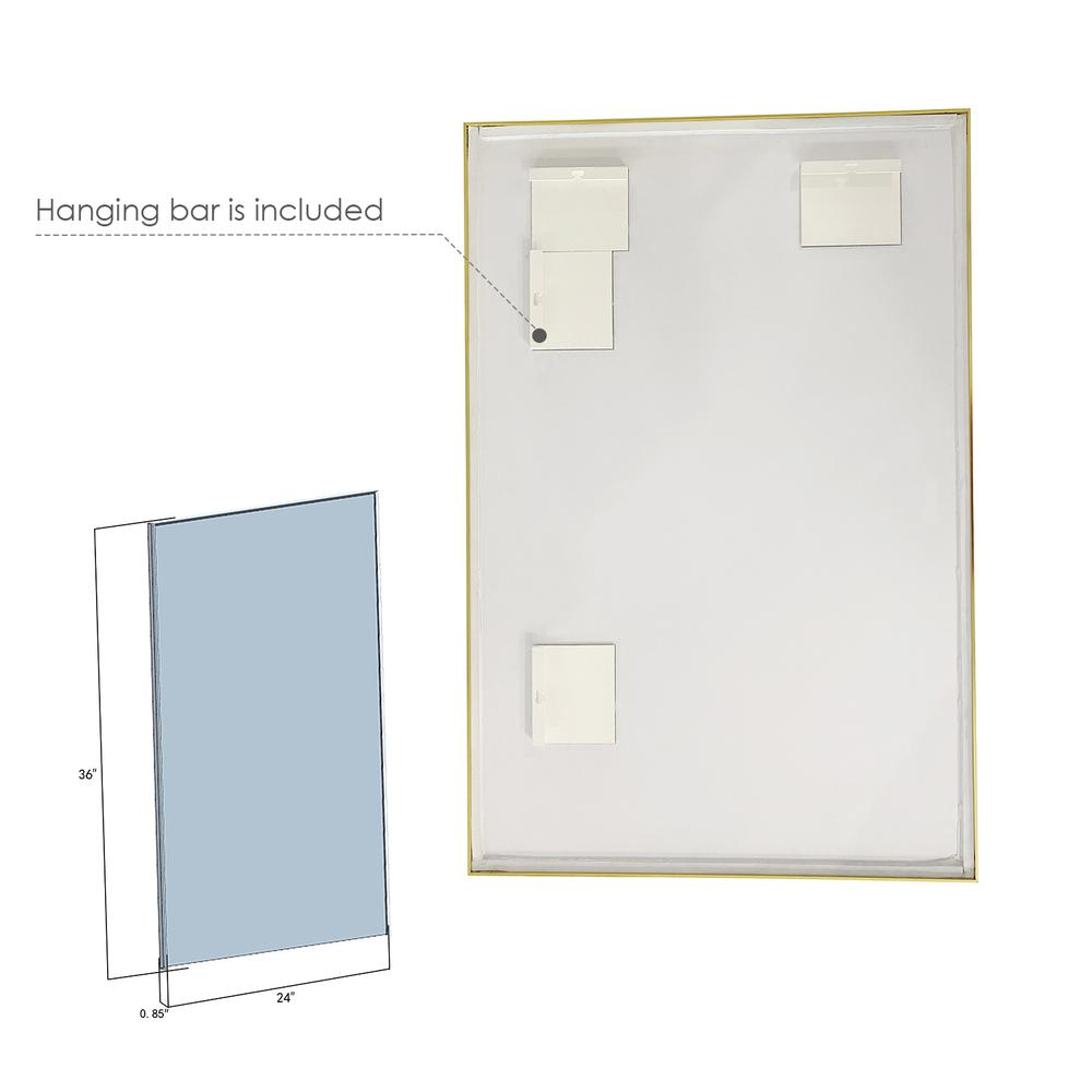Sassi 24" Rectangle Bathroom/Vanity Brushed Gold Aluminum Framed Wall Mirror. Picture 7