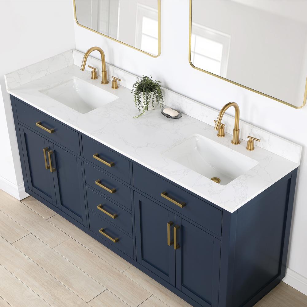 72" Double Bathroom Vanity in Royal Blue with Mirror. Picture 7