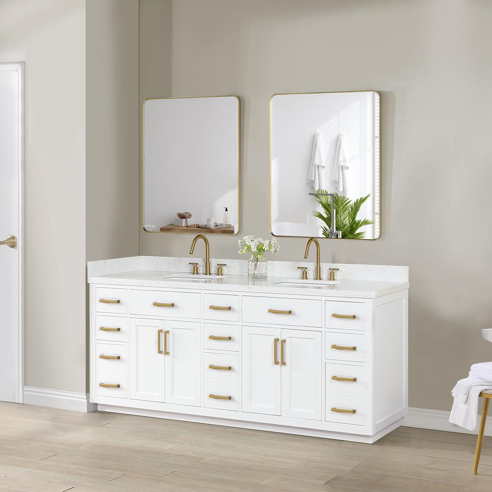 84" Double Bathroom Vanity in White with Mirror. Picture 5