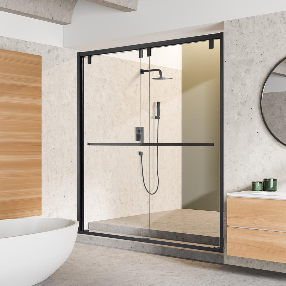 By Pass Semi Frameless Shower Door in Matte Black with Clear Glass. Picture 4