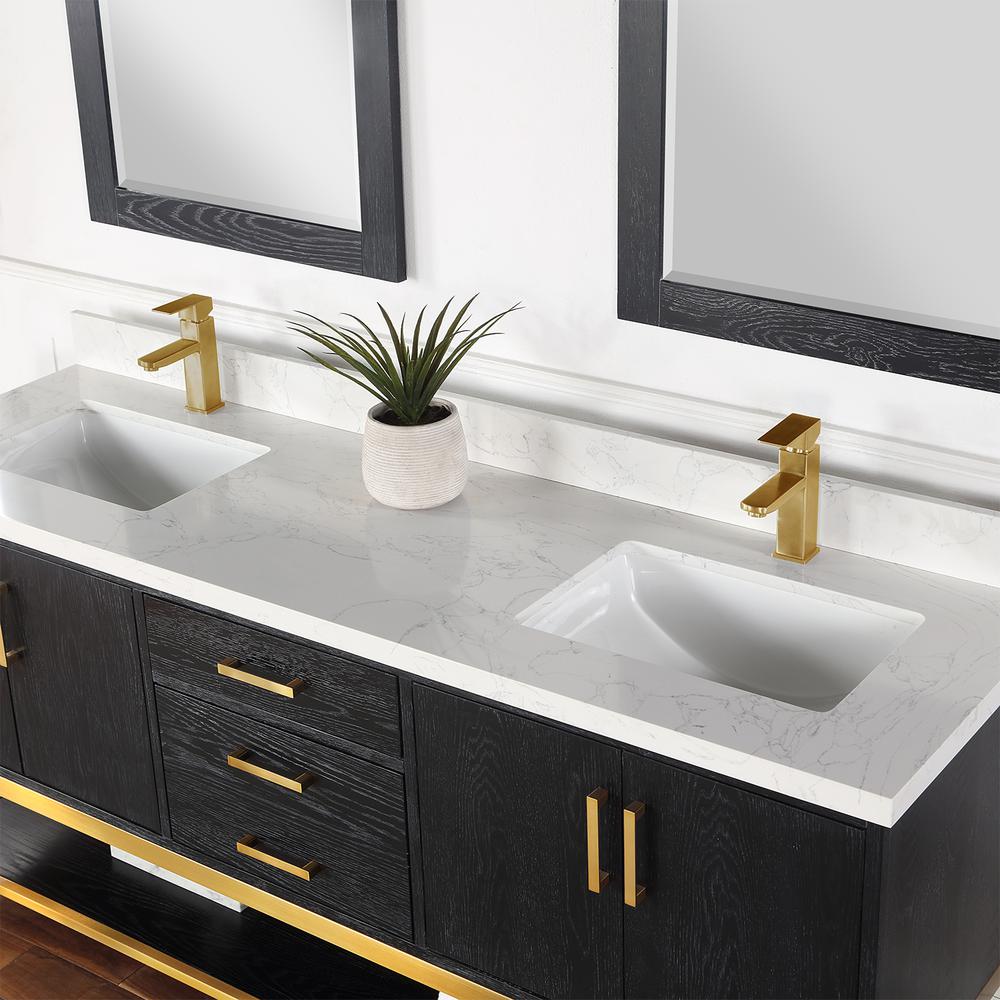 72" Double Bathroom Vanity Set in Black Oak with Mirror. Picture 7