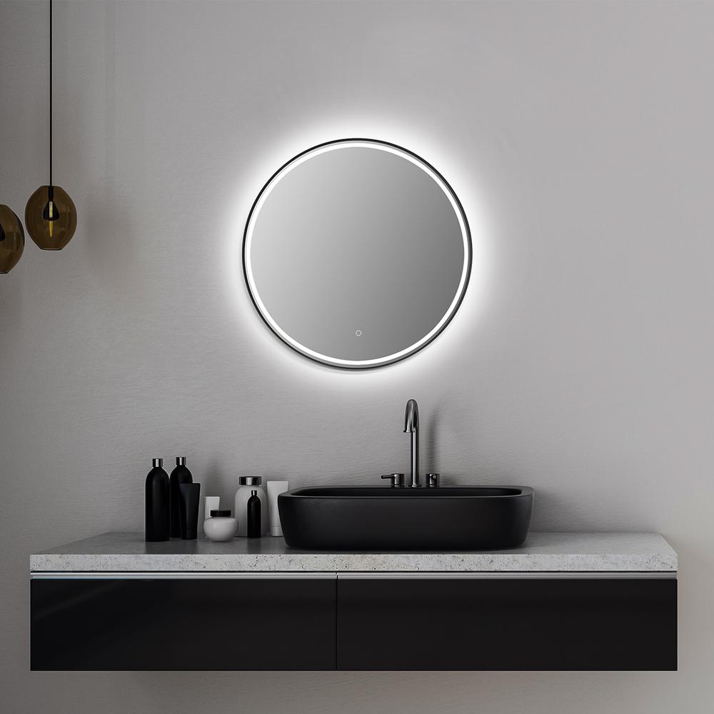 Framed in Matt Black Modern Bathroom/Vanity LED Lighted Wall Mirror. Picture 10