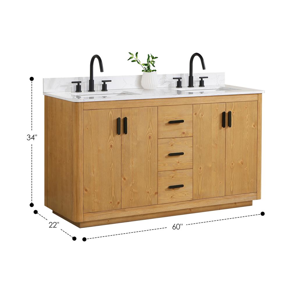 60" Double Bathroom Vanity in Natural Wood without Mirror. Picture 3