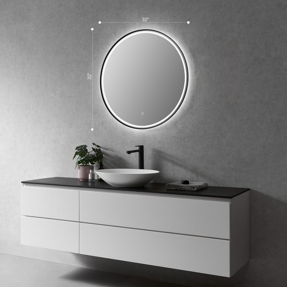 Framed in Matt Black Modern Bathroom/Vanity LED Lighted Wall Mirror. Picture 2