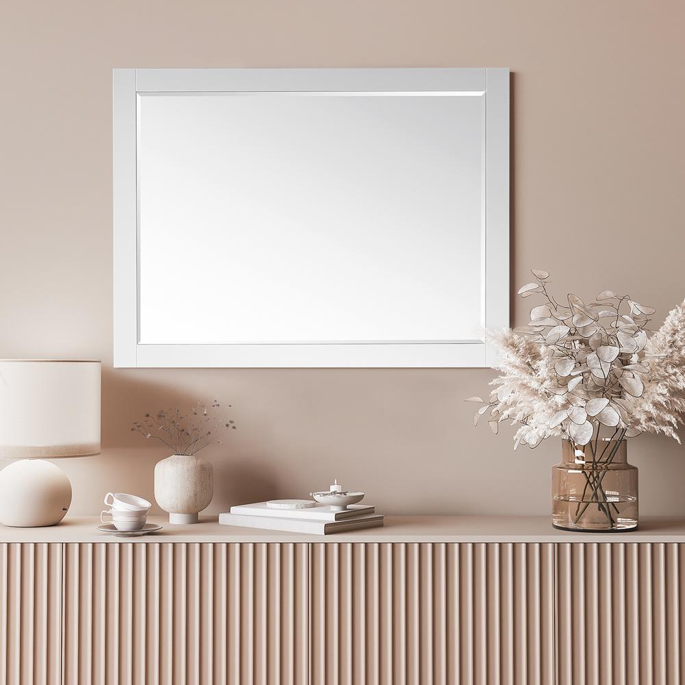 48" Rectangular Bathroom Wood Framed Wall Mirror in White. Picture 6