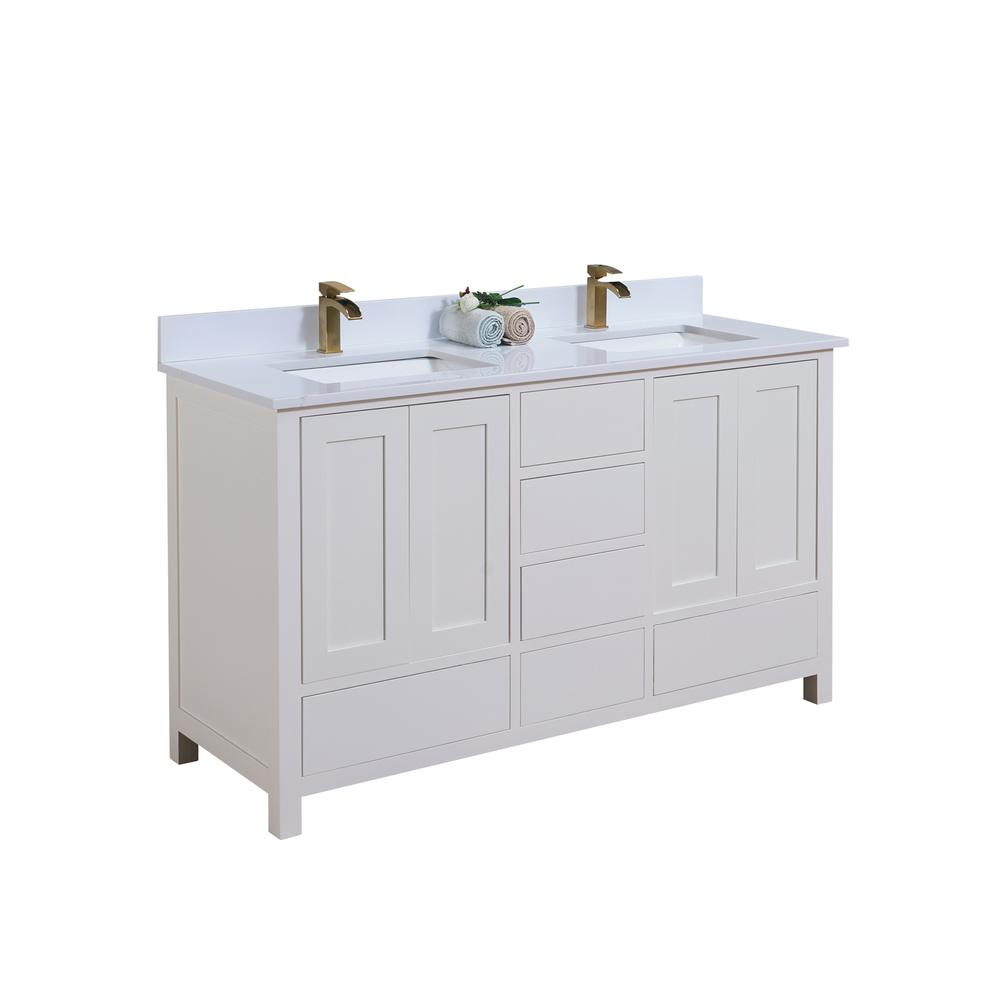 60 in. Composite Stone Vanity Top in Snow White with White Sink. Picture 5