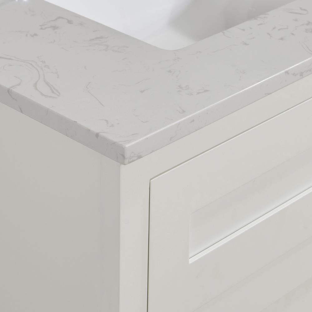61 in. Composite Stone Vanity Top in Jazz White with White Sink. Picture 8