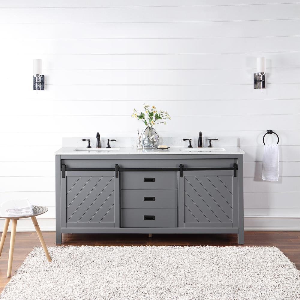 72" Double Bathroom Vanity Set in Gray without Mirror. Picture 11