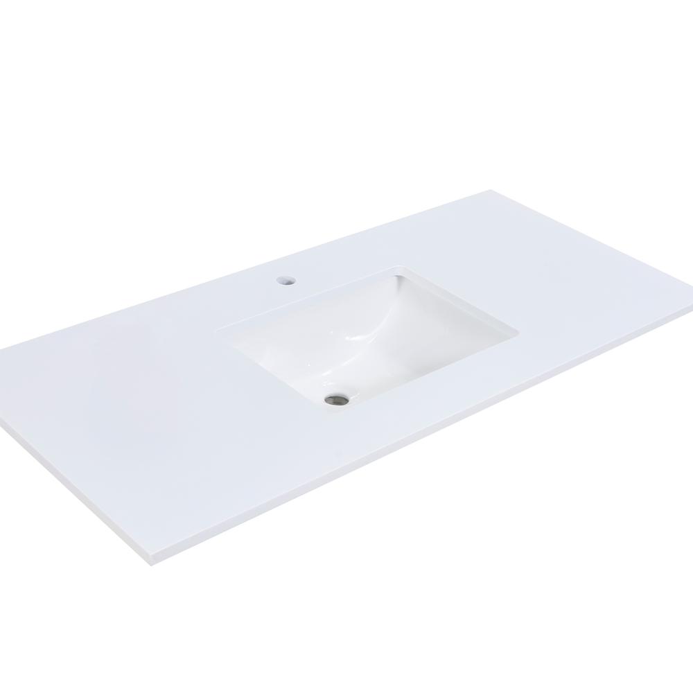 49 in. Composite Stone Vanity Top in Snow White with White Sink. Picture 2