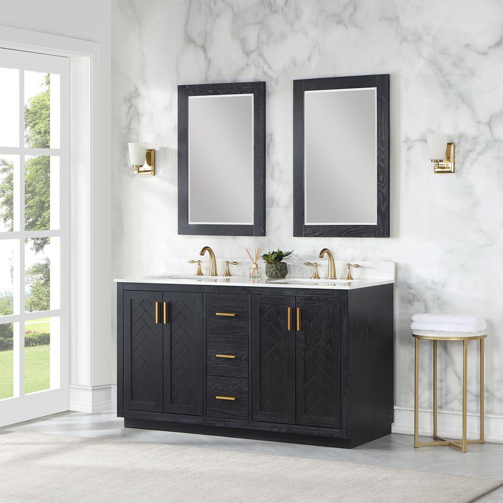 60" Double Bathroom Vanity Set in Black Oak with Mirror. Picture 4