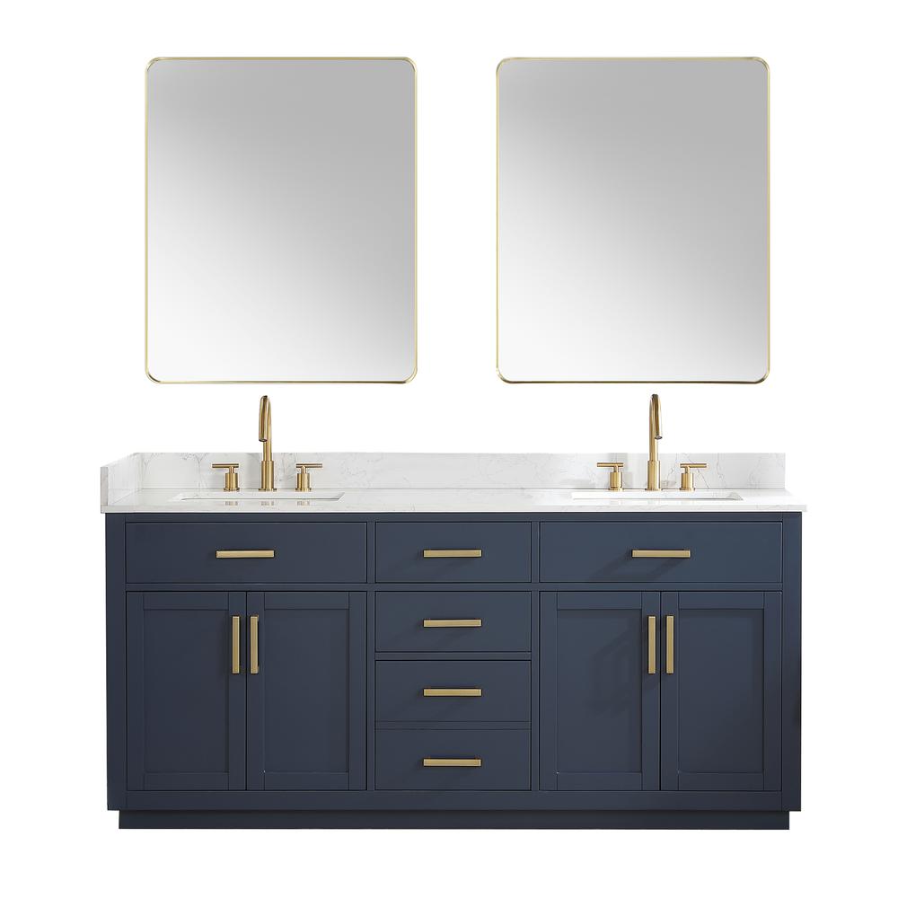 72" Double Bathroom Vanity in Royal Blue with Mirror. Picture 1