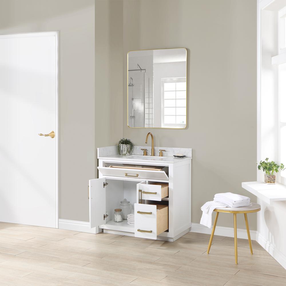 36" Single Bathroom Vanity in White with Mirror. Picture 8