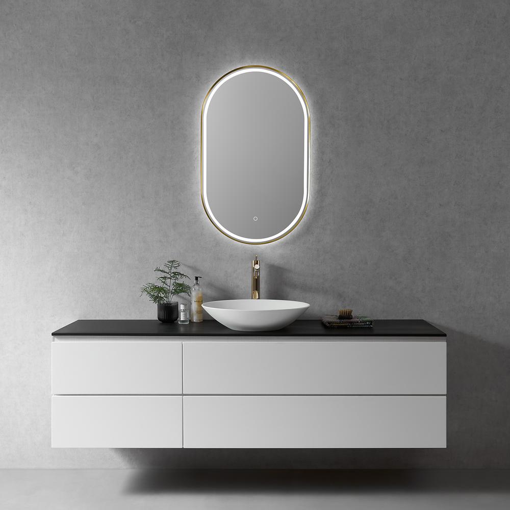 Framed in Brushed Gold Modern Bathroom/Vanity LED Lighted Wall Mirror. Picture 5
