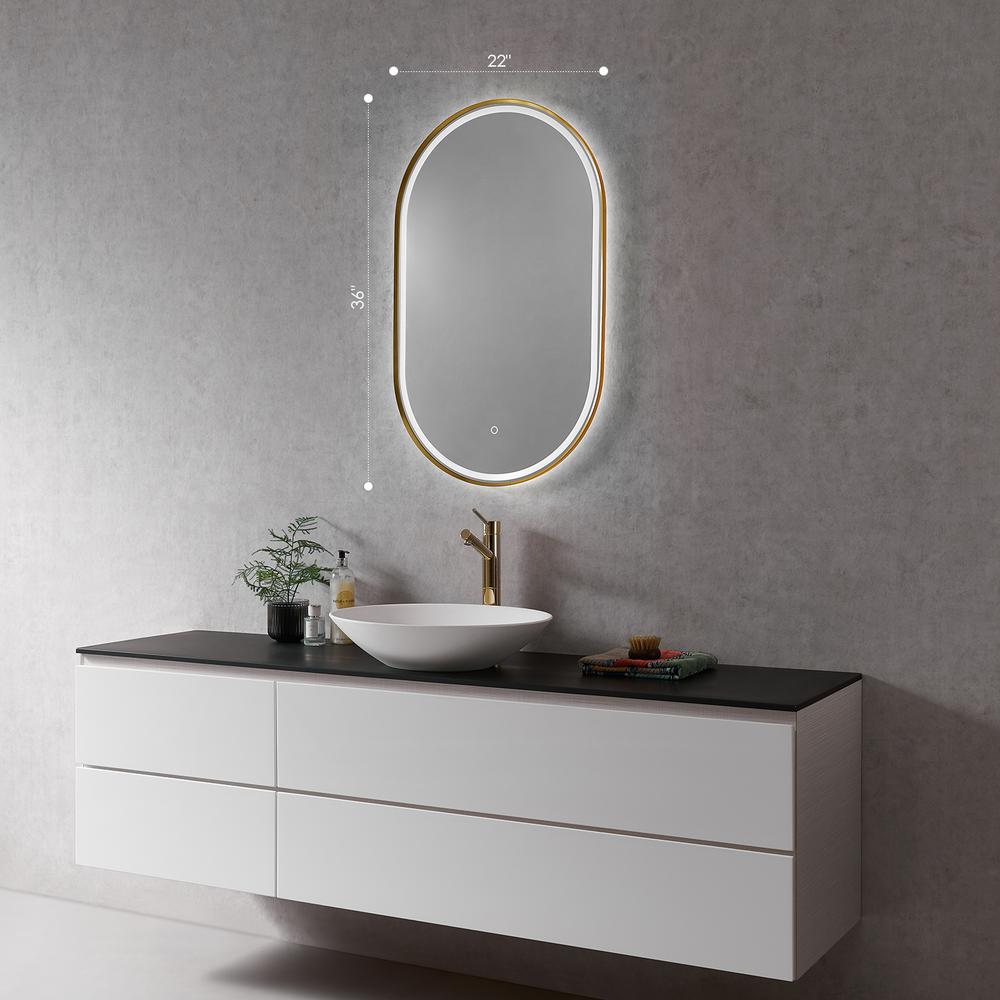 Framed in Brushed Gold Modern Bathroom/Vanity LED Lighted Wall Mirror. Picture 2