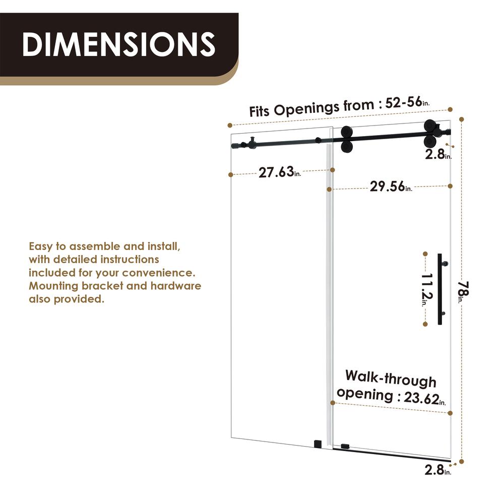 Massa Single Sliding Frameless Shower Door in Brushed Gold