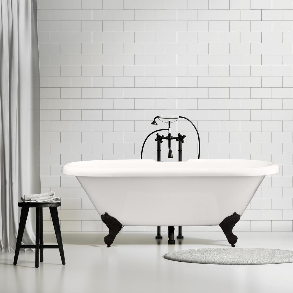 Kerta 67" x 29" Acrylic Clawfoot Soaking Bathtub in Glossy White. Picture 10