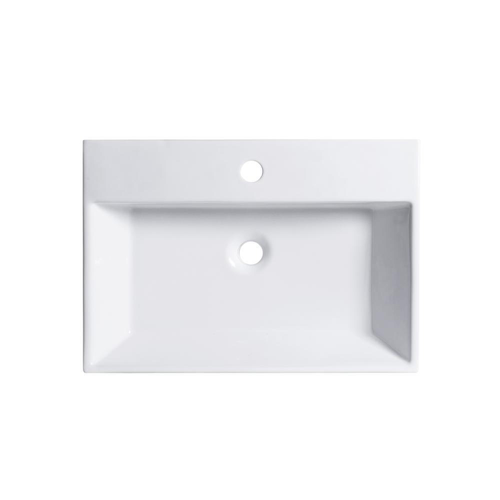 24 in. Rectangle White Finish Ceramic Vessel Bathroom Vanity Sink with Overflow. Picture 2