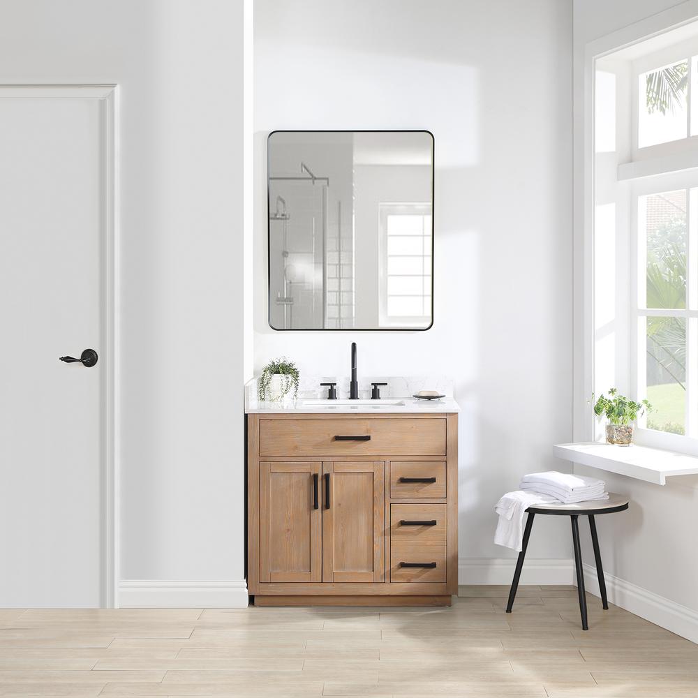 36" Single Bathroom Vanity in Light Brown with Mirror. Picture 4