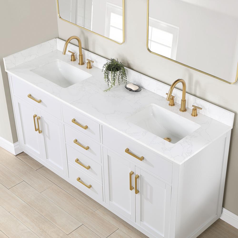 72" Double Bathroom Vanity in White without Mirror. Picture 4