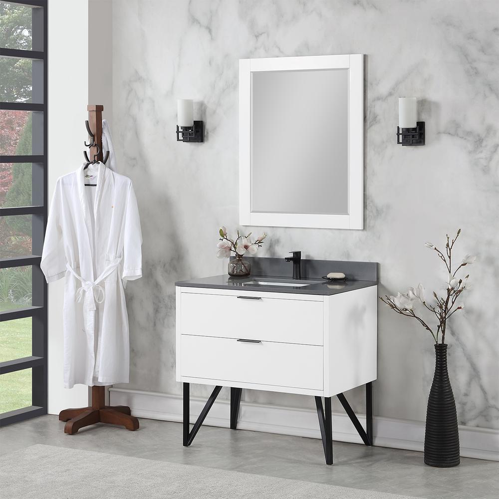 36" Single Bathroom Vanity in White with Mirror. Picture 5