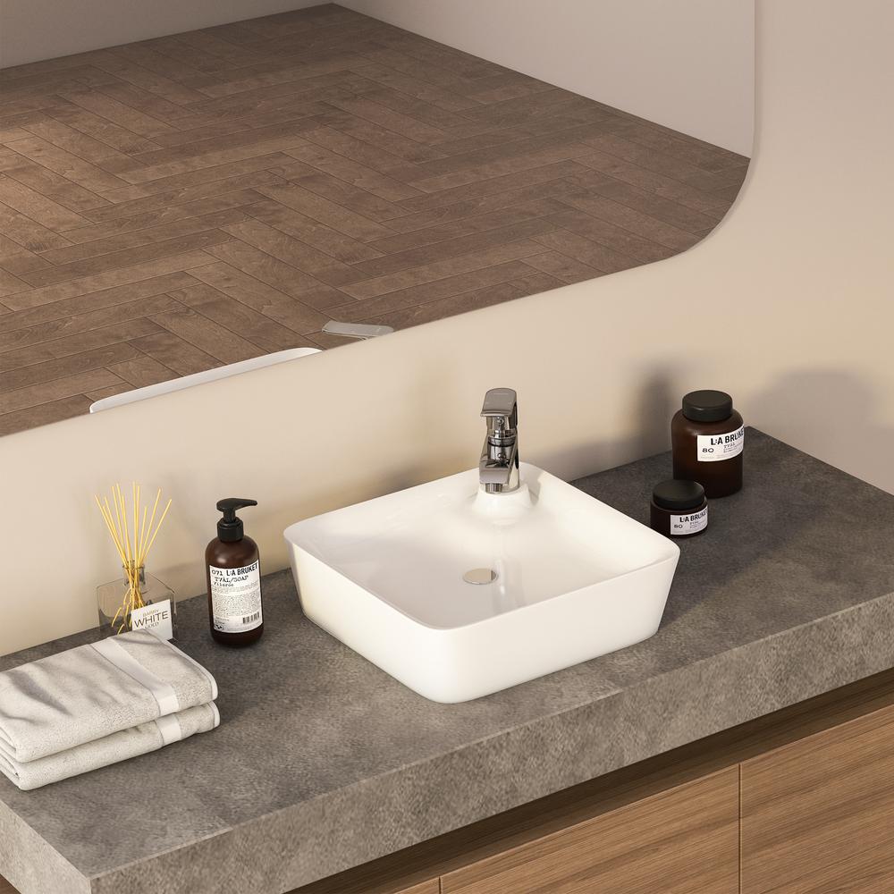 Leonis 17 in. Square White Finish Ceramic Vessel Bathroom Vanity Sink. Picture 9