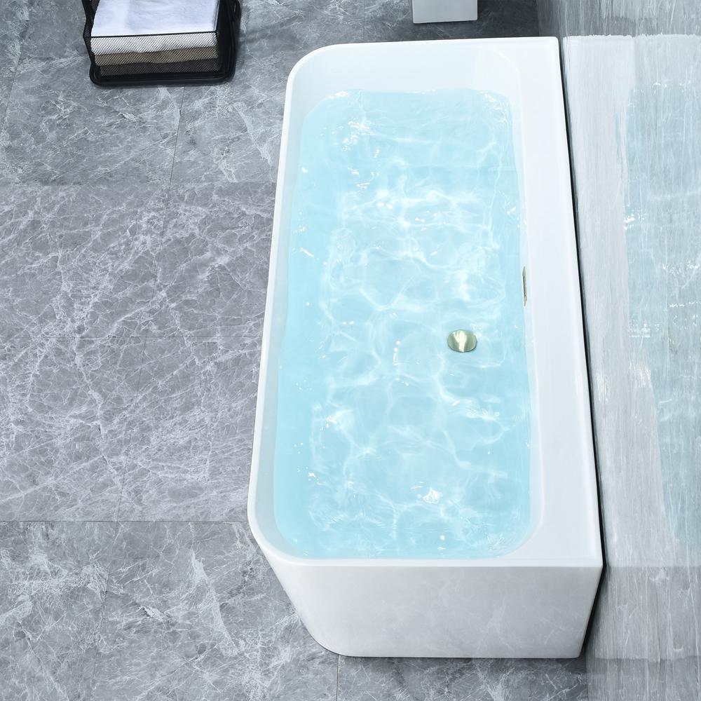 Groda 63" x 30" Flatbottom Freestanding Acrylic Soaking Bathtub in Glossy White. Picture 9