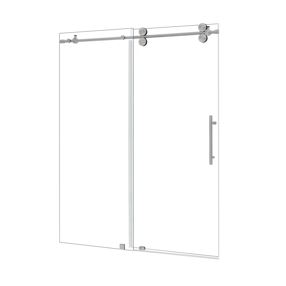 Single Sliding Frameless Shower Door in Brushed Nickel with Clear Glass. Picture 2