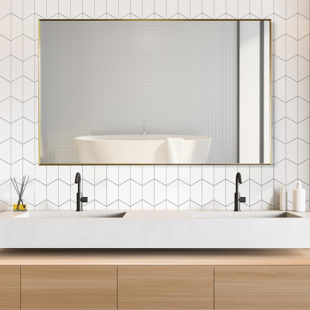 Sassi 48" Rectangle Bathroom/Vanity Brushed Gold Aluminum Framed Wall Mirror. Picture 10