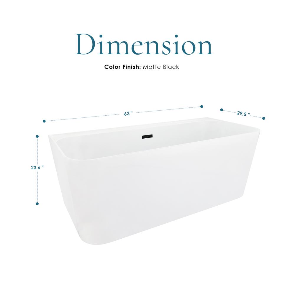 Groda 63" x 30" Flatbottom Freestanding Acrylic Soaking Bathtub in Glossy White. Picture 5