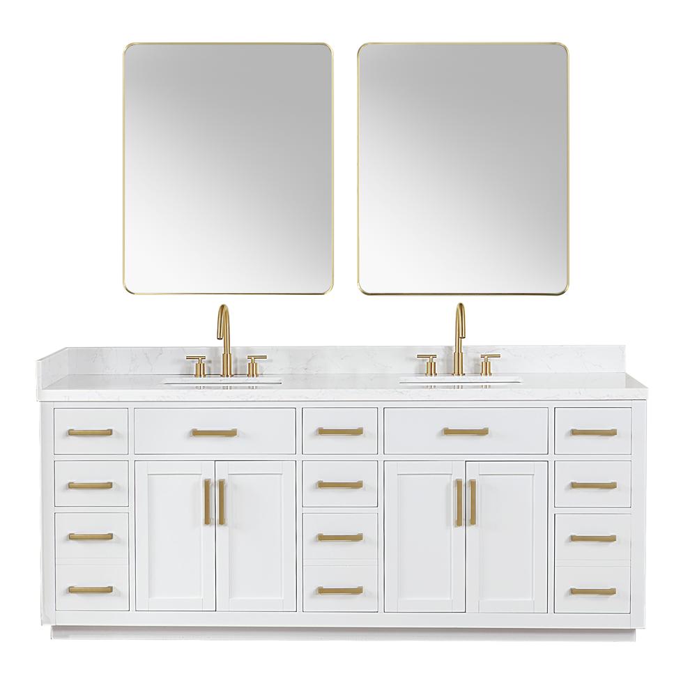 84" Double Bathroom Vanity in White with Mirror. Picture 1