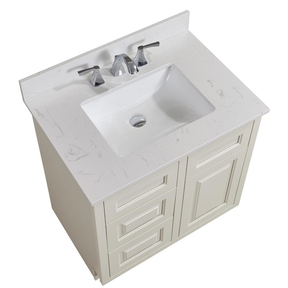 31 in. Composite Stone Vanity Top in Jazz White with White Sink. Picture 7