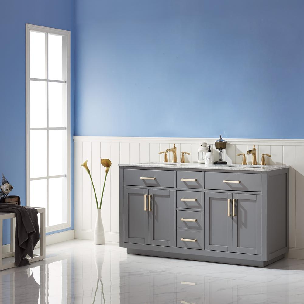 60" Double Bathroom Vanity Set in Gray without Mirror. Picture 3
