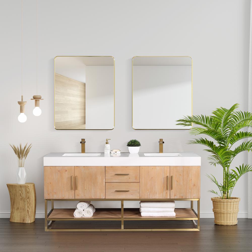 72" Double Bathroom Vanity in Light Brown awithout Mirror. Picture 15
