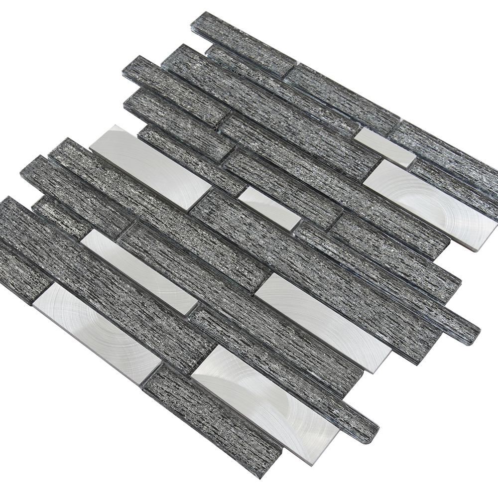 Ardcarn 11.8" x 10.9" Rectangular Laminated Glass Mosaic Mix Aluminum Wall Tile. Picture 2