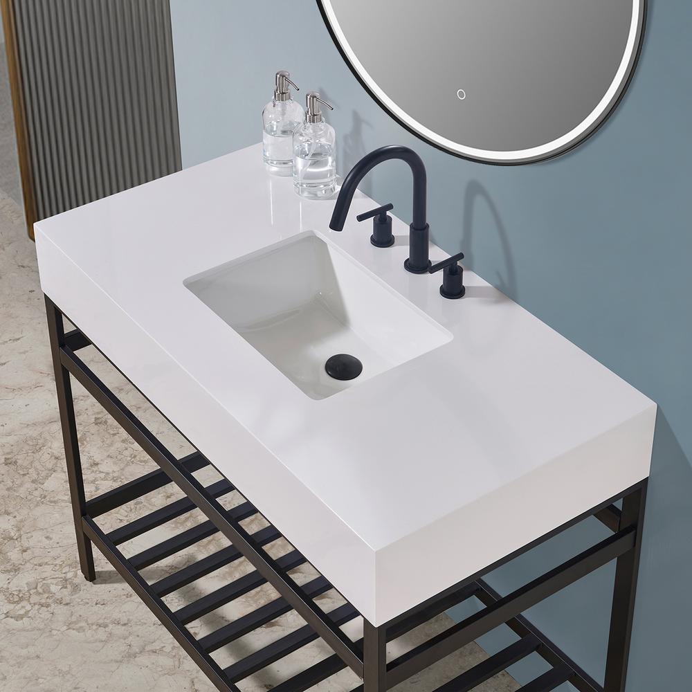 42" Single Stainless Steel Vanity Console in Matt Black and Mirror. Picture 5