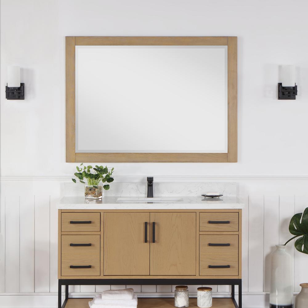 48" Rectangular Bathroom Wood Framed Wall Mirror in Washed Oak. Picture 3