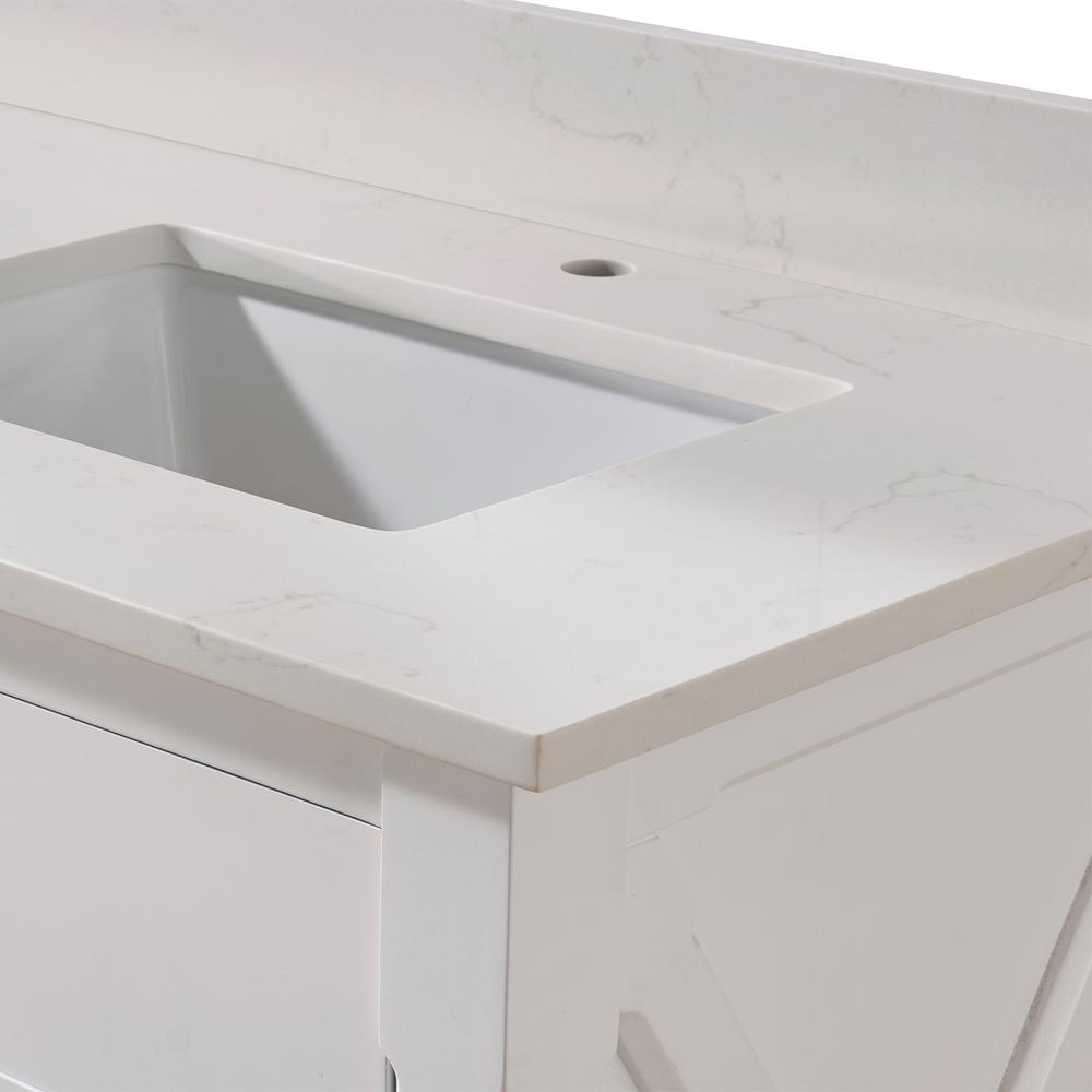 73 in. Composite Stone Vanity Top in Milano White with White Sink. Picture 4