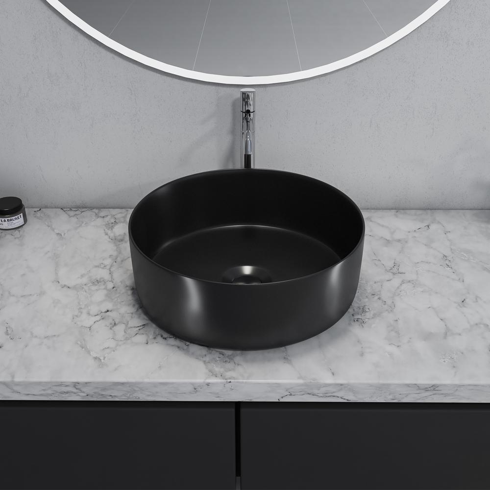 14 in. Round Black
 Finish Ceramic Vessel Bathroom Vanity Sink. Picture 6