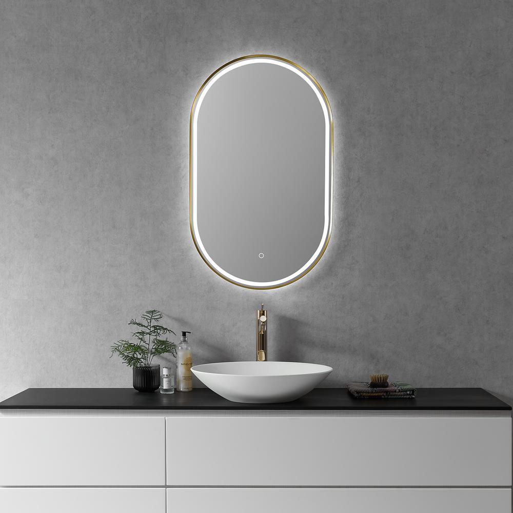 Framed in Brushed Gold Modern Bathroom/Vanity LED Lighted Wall Mirror. Picture 7