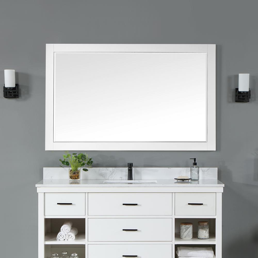 58" Rectangular Bathroom Wood Framed Wall Mirror in White. Picture 3