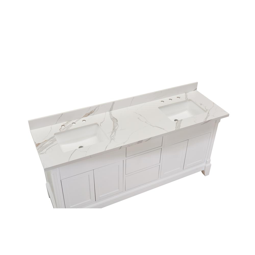 73 in. Composite Stone Vanity Top in Calacatta White with White Sink. Picture 6