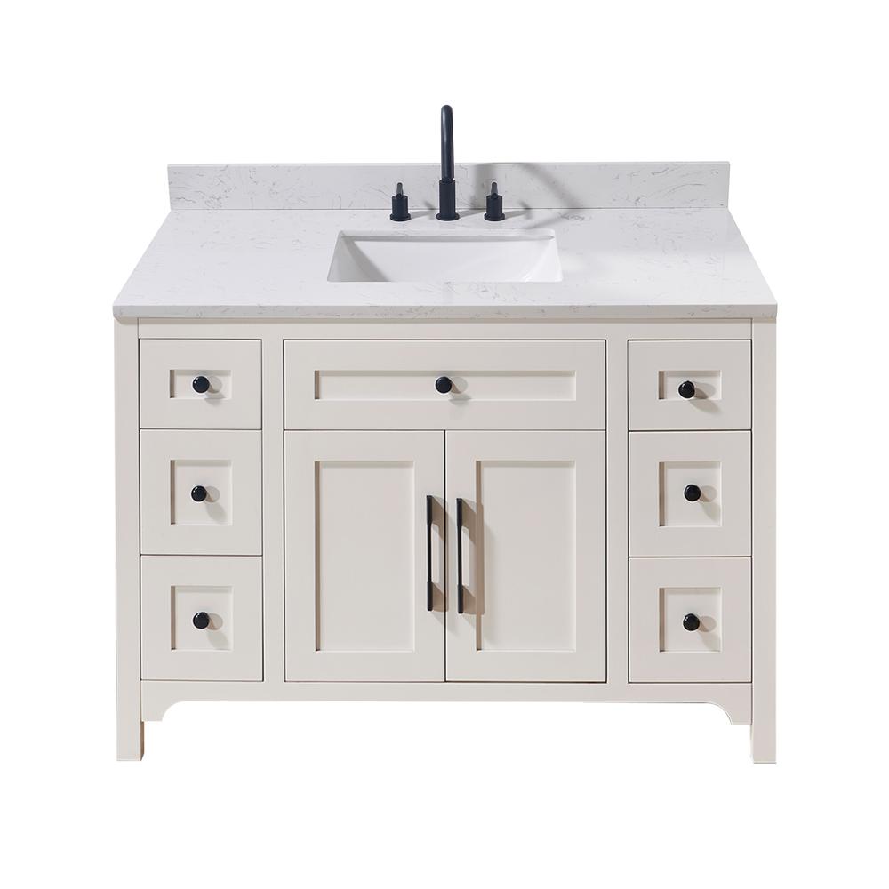 49. in Composite Stone Vanity Top in Aosta White with White Sink. Picture 4