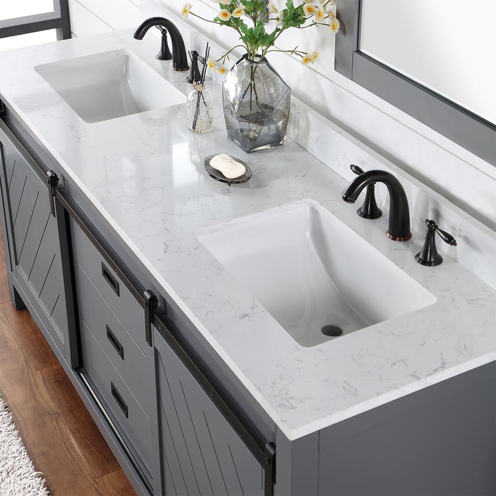 72" Double Bathroom Vanity Set in Gray with Mirror. Picture 8