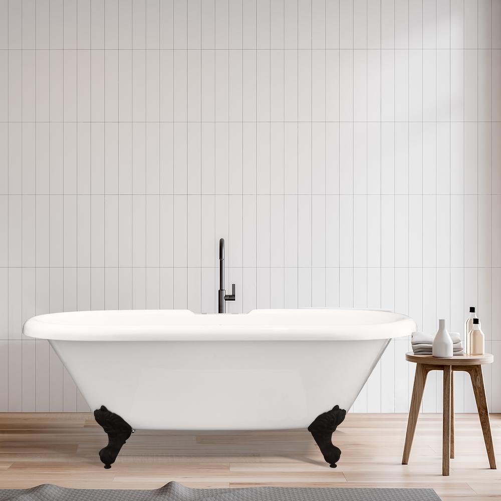 Kerta 67" x 29" Acrylic Clawfoot Soaking Bathtub in Glossy White. Picture 11