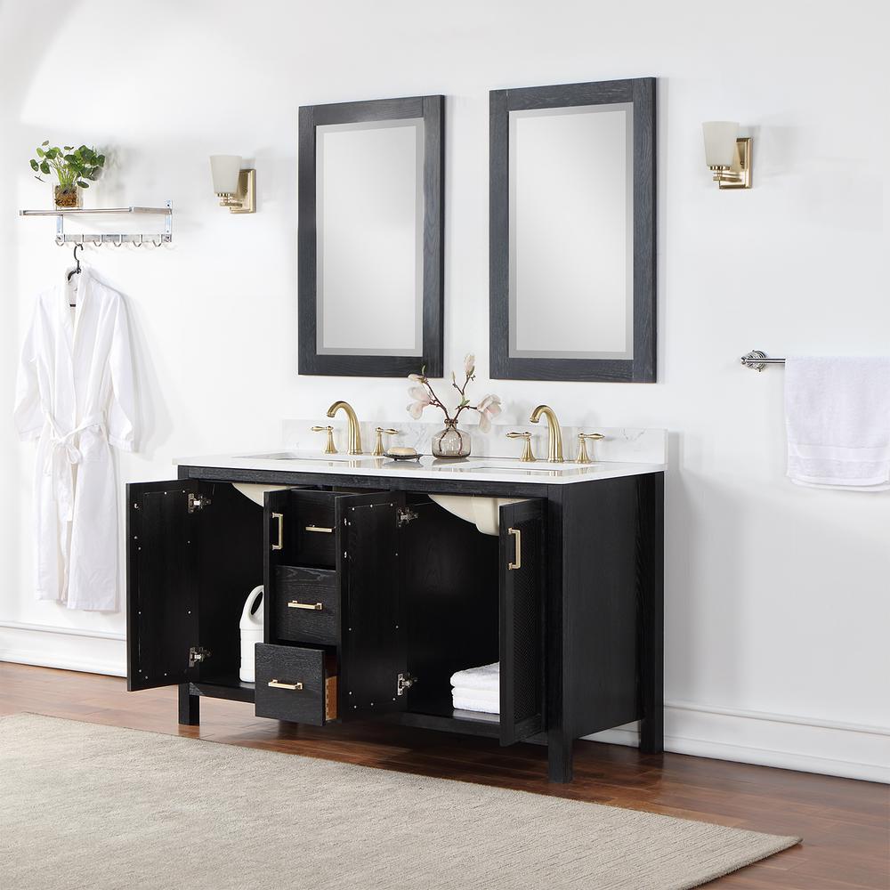 60" Double Bathroom Vanity Set in Black Oak with Mirror. Picture 5