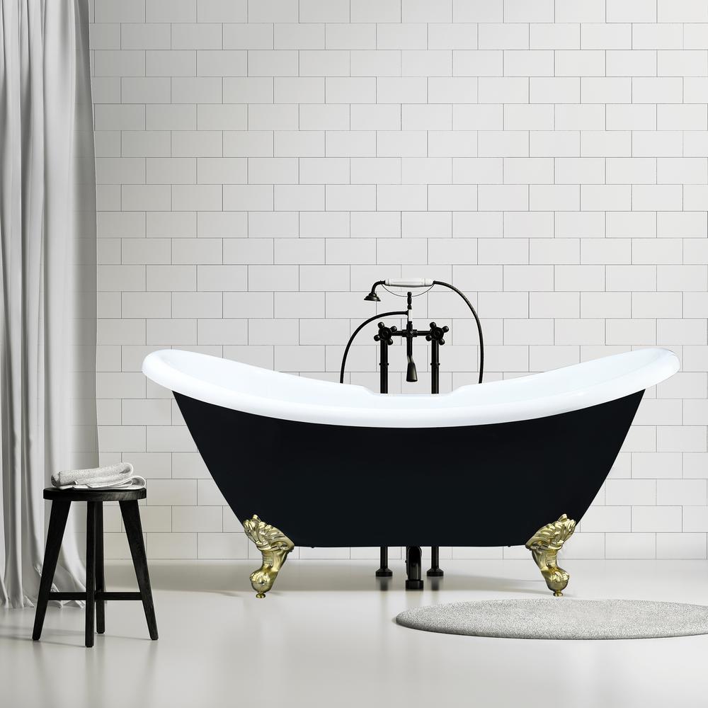 Porva 69" x 29" Acrylic Clawfoot Soaking Bathtub in Glossy Black. Picture 12