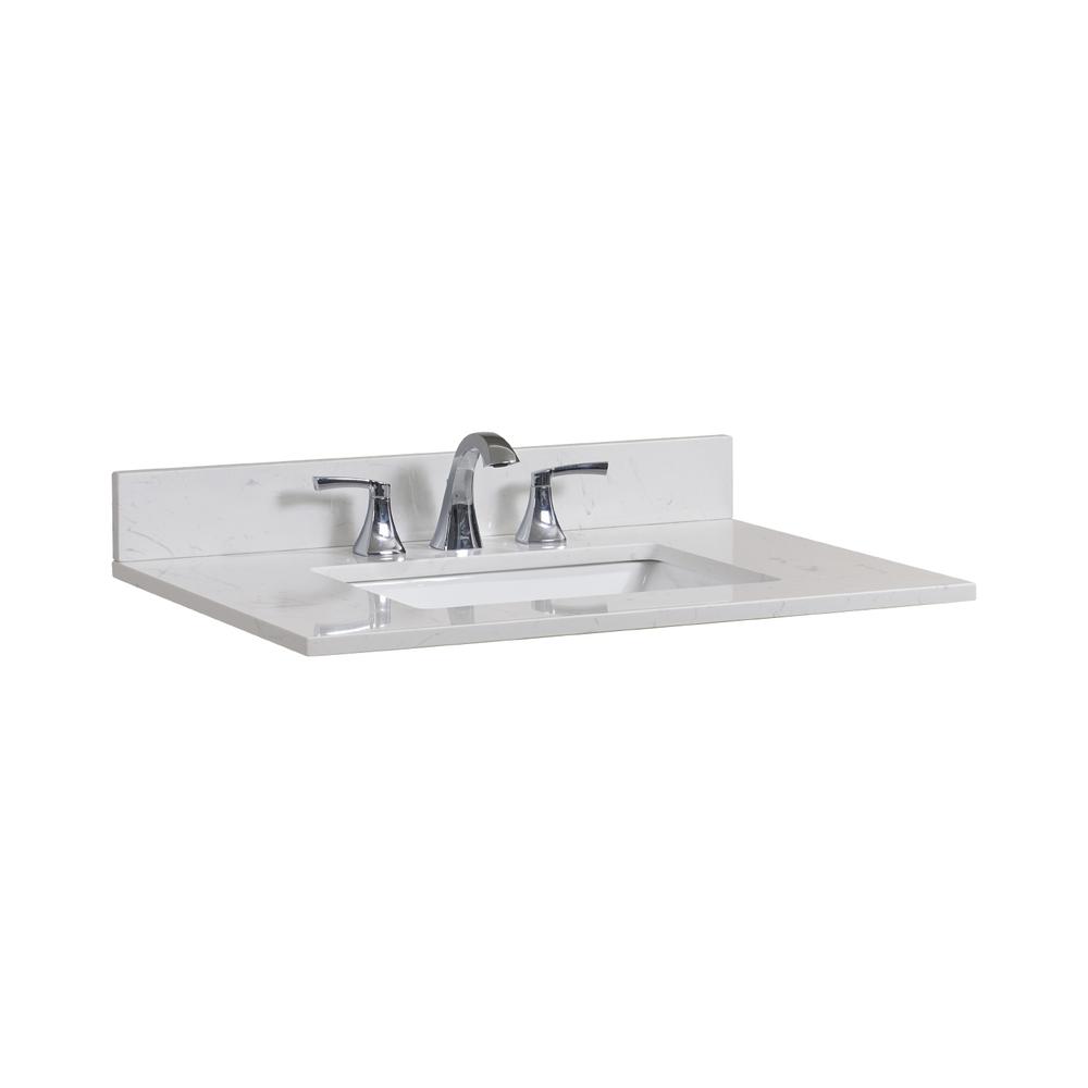31 in. Composite Stone Vanity Top in Jazz White with White Sink. Picture 3