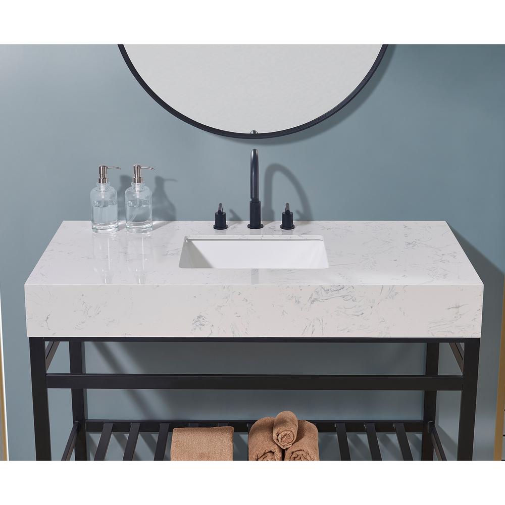 48. in Composite Stone Vanity Top in Aosta White Apron with White Sink. Picture 8
