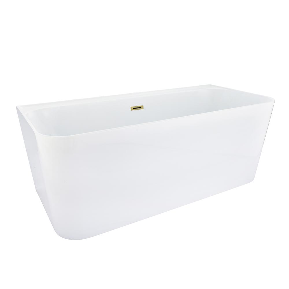 Groda 63" x 30" Flatbottom Freestanding Acrylic Soaking Bathtub in Glossy White. Picture 4